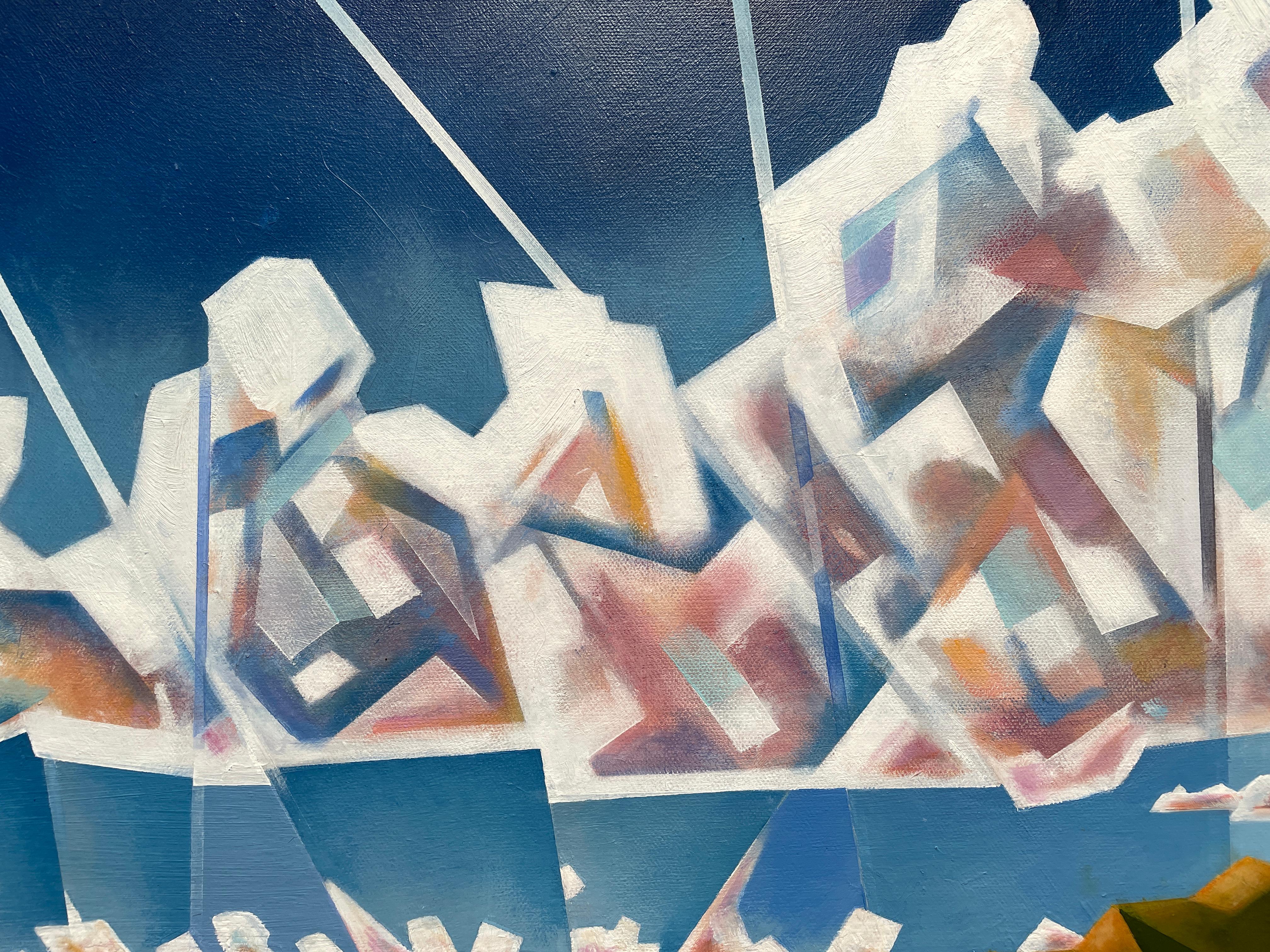 'Holiday Cove' di Robert Glick - Vibrante paesaggio marino astratto - Cubista analitico in vendita 3