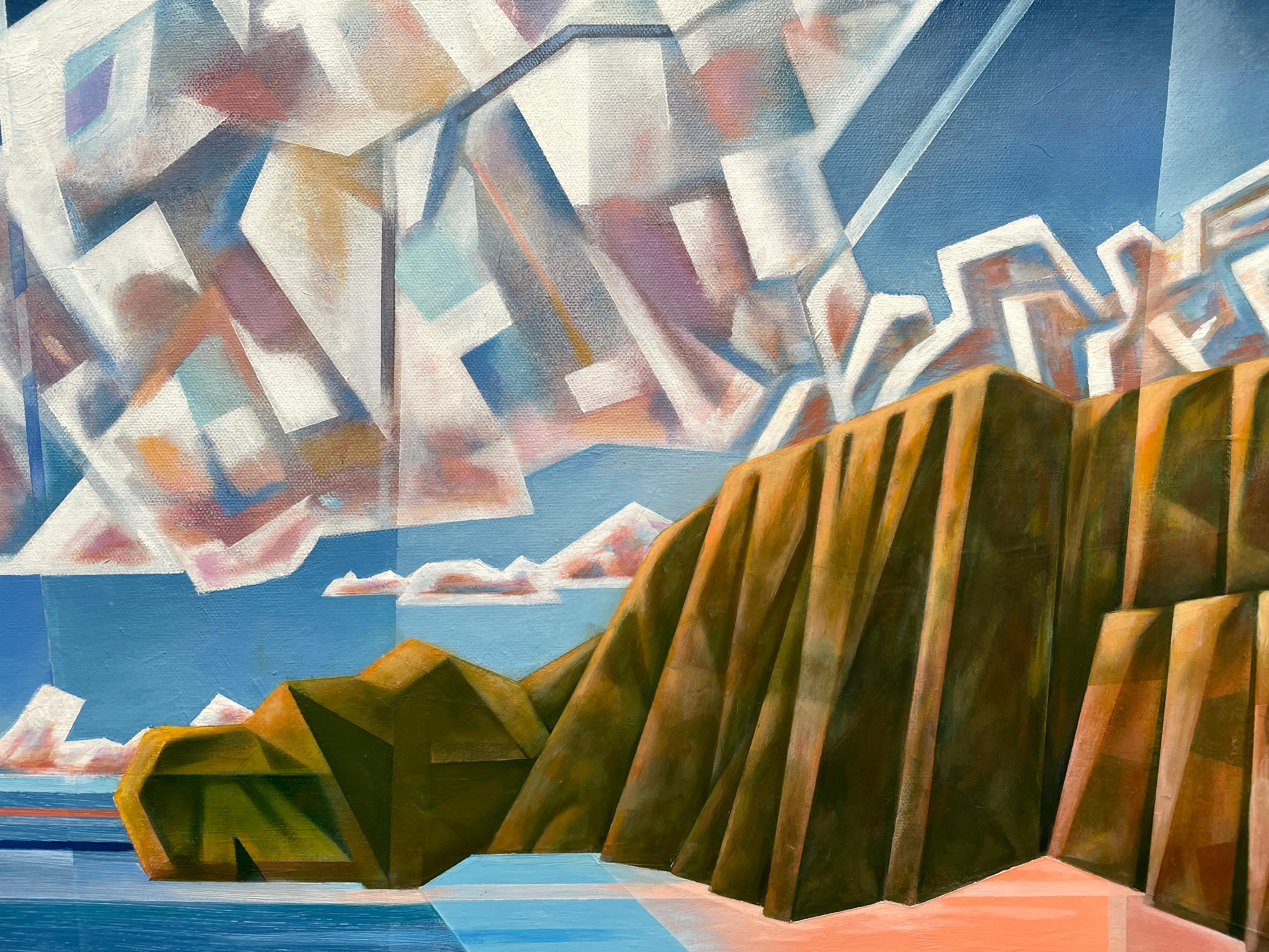 'Holiday Cove' di Robert Glick - Vibrante paesaggio marino astratto - Cubista analitico in vendita 4