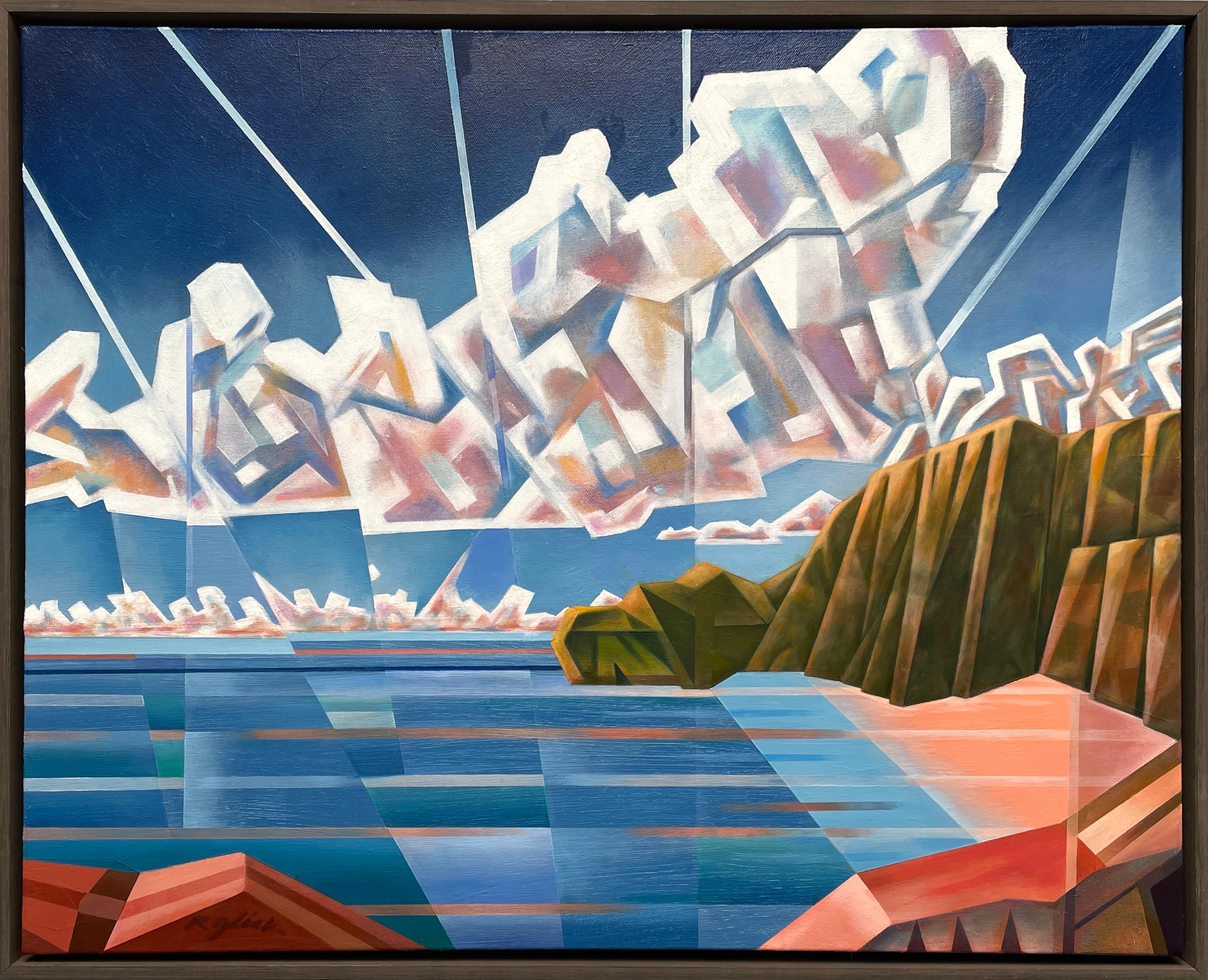 'Holiday Cove' by Robert Glick - Vibrant Abstract Seascape - Analytic Cubist