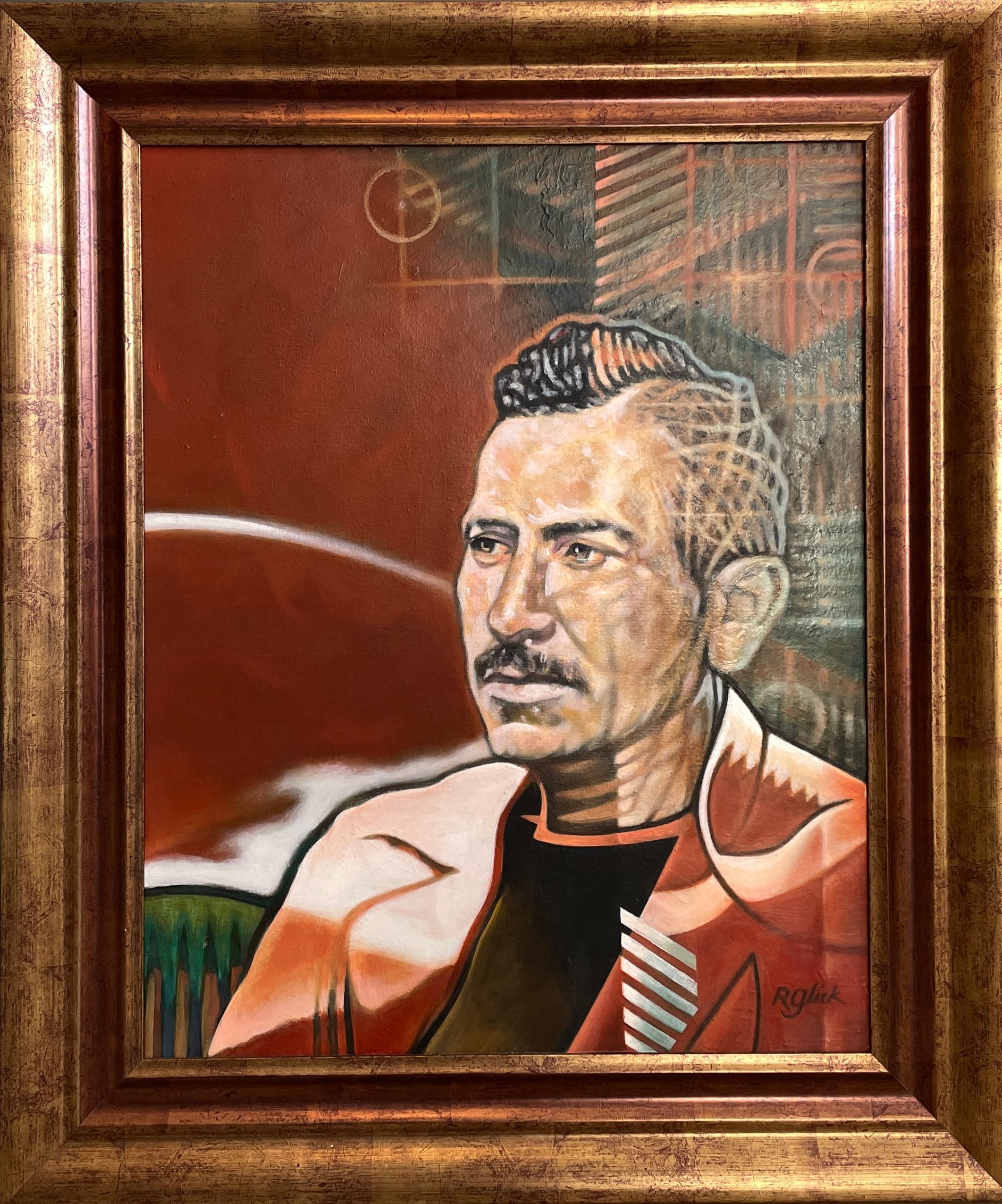 Robert Glick Abstract Painting - 'Steinbeck Re-Visited' - Portrait of John Steinbeck - Geometric Portrait