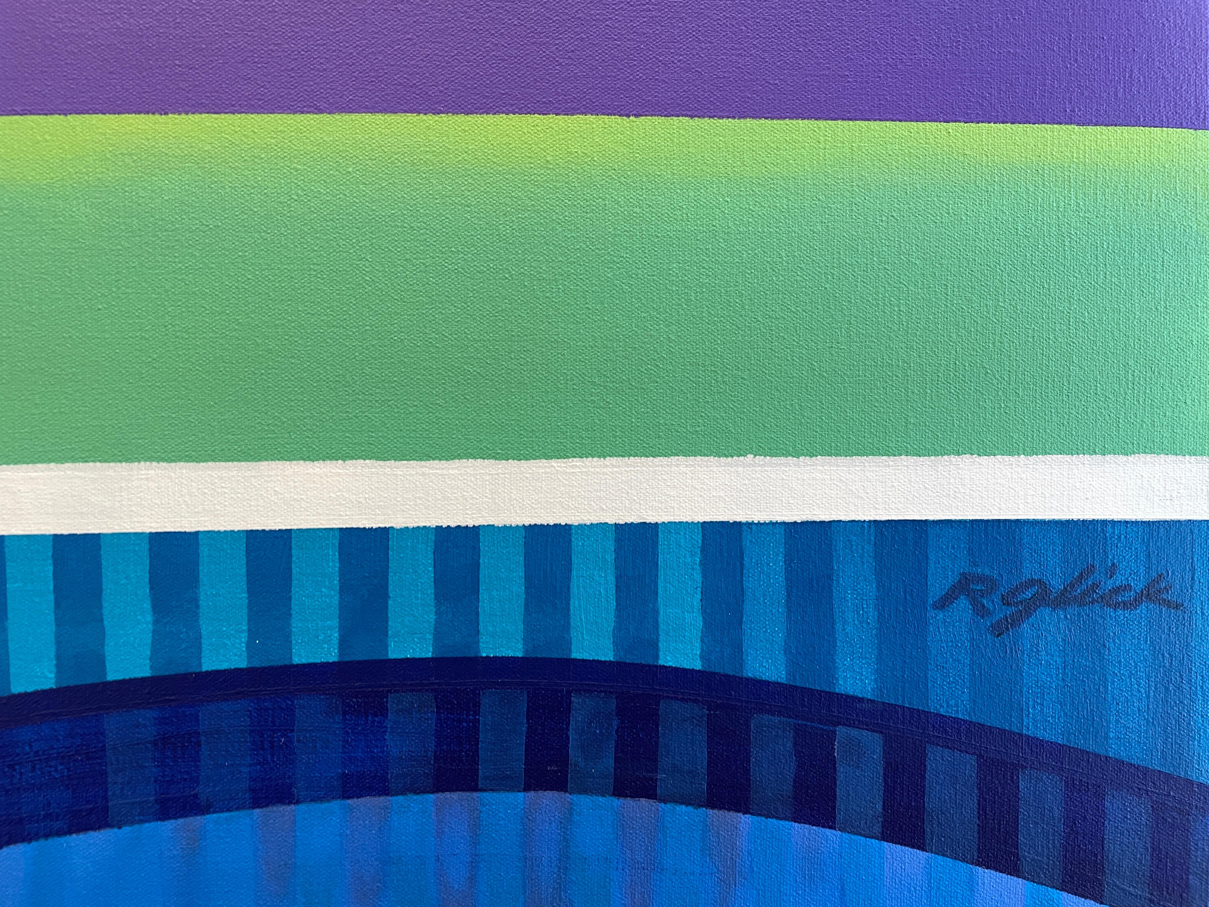 Summer' par Robert Theck - Grand paysage marin vibrant - Peinture cubiste d'analyste en vente 3