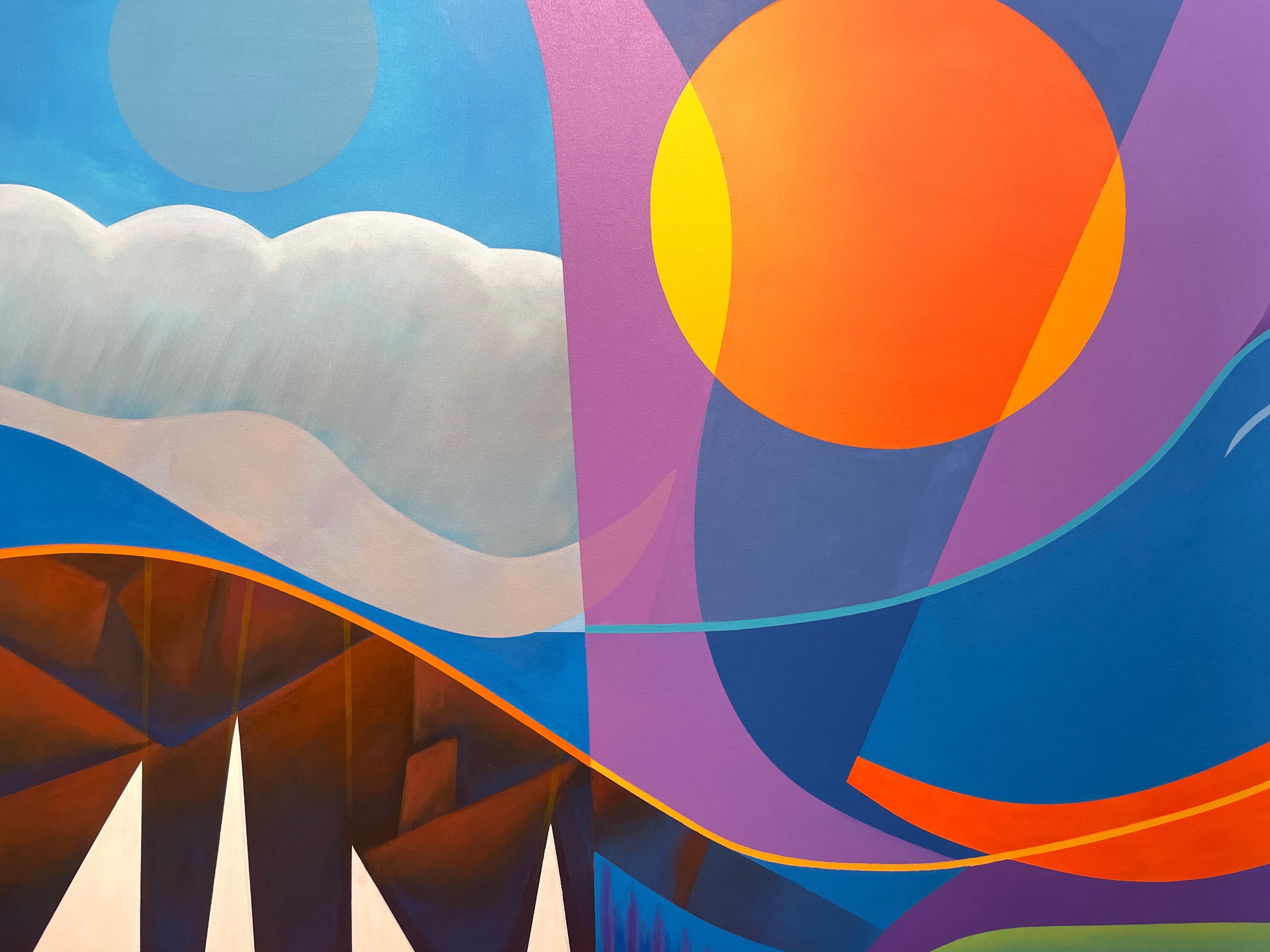 Summer' par Robert Theck - Grand paysage marin vibrant - Peinture cubiste d'analyste en vente 4