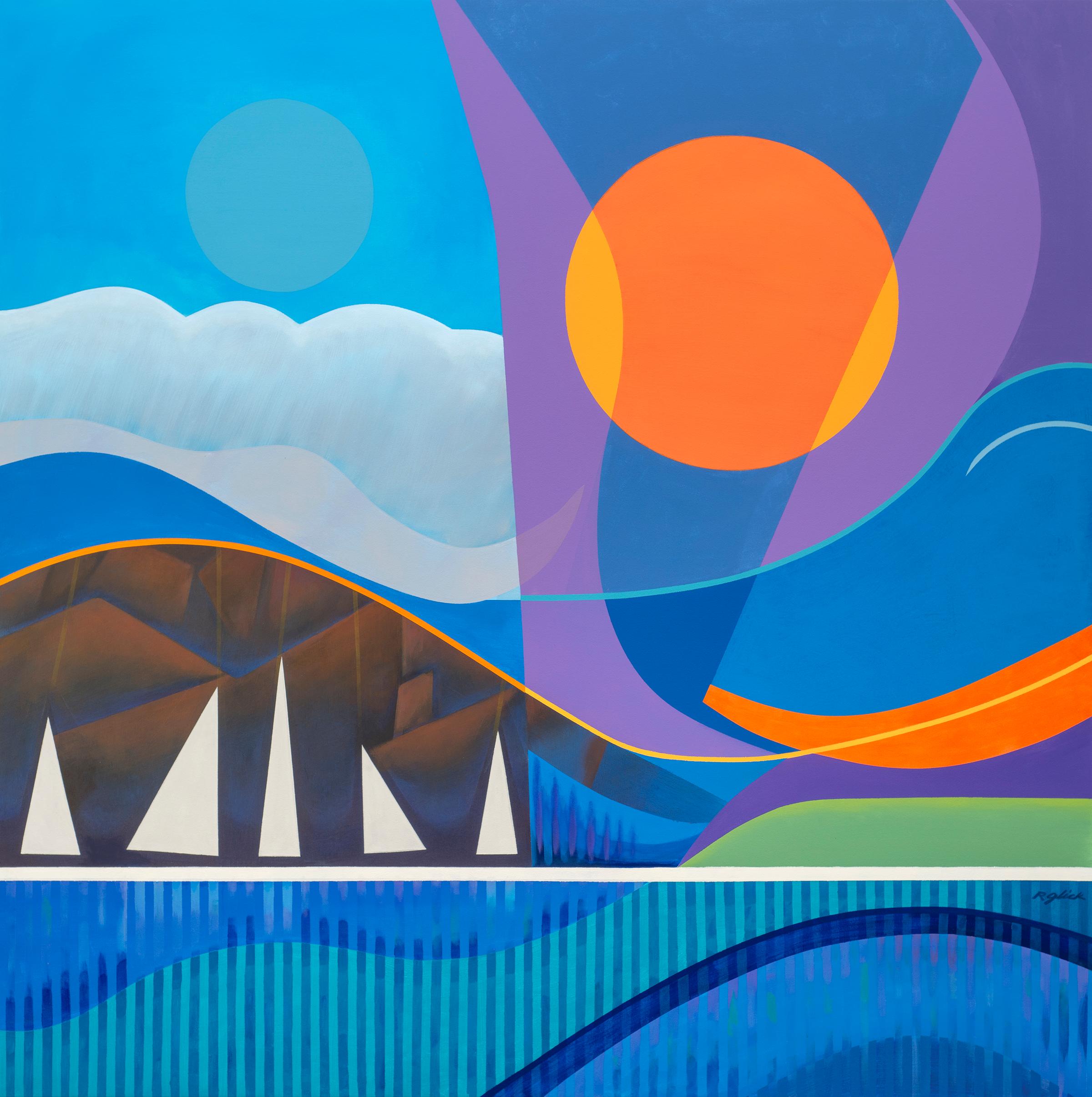 Estate" di Robert Glick - Grande paesaggio marino vibrante - Quadro analitico cubista