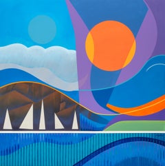 Estate" di Robert Glick - Grande paesaggio marino vibrante - Quadro analitico cubista