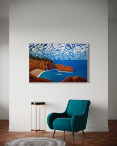 "The Cove" - Contemporary Vibrant Geometric Coastal Seascape with Jagged Clouds