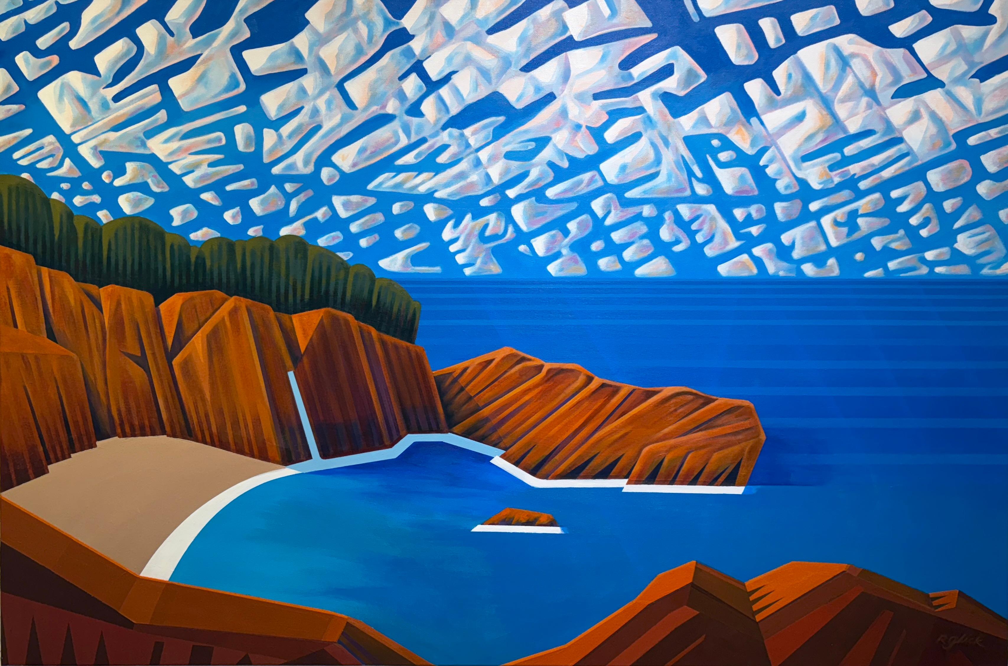 "The Cove" di Robert Glick - Grande paesaggio marino geometrico e vivace - Arte contemporanea
