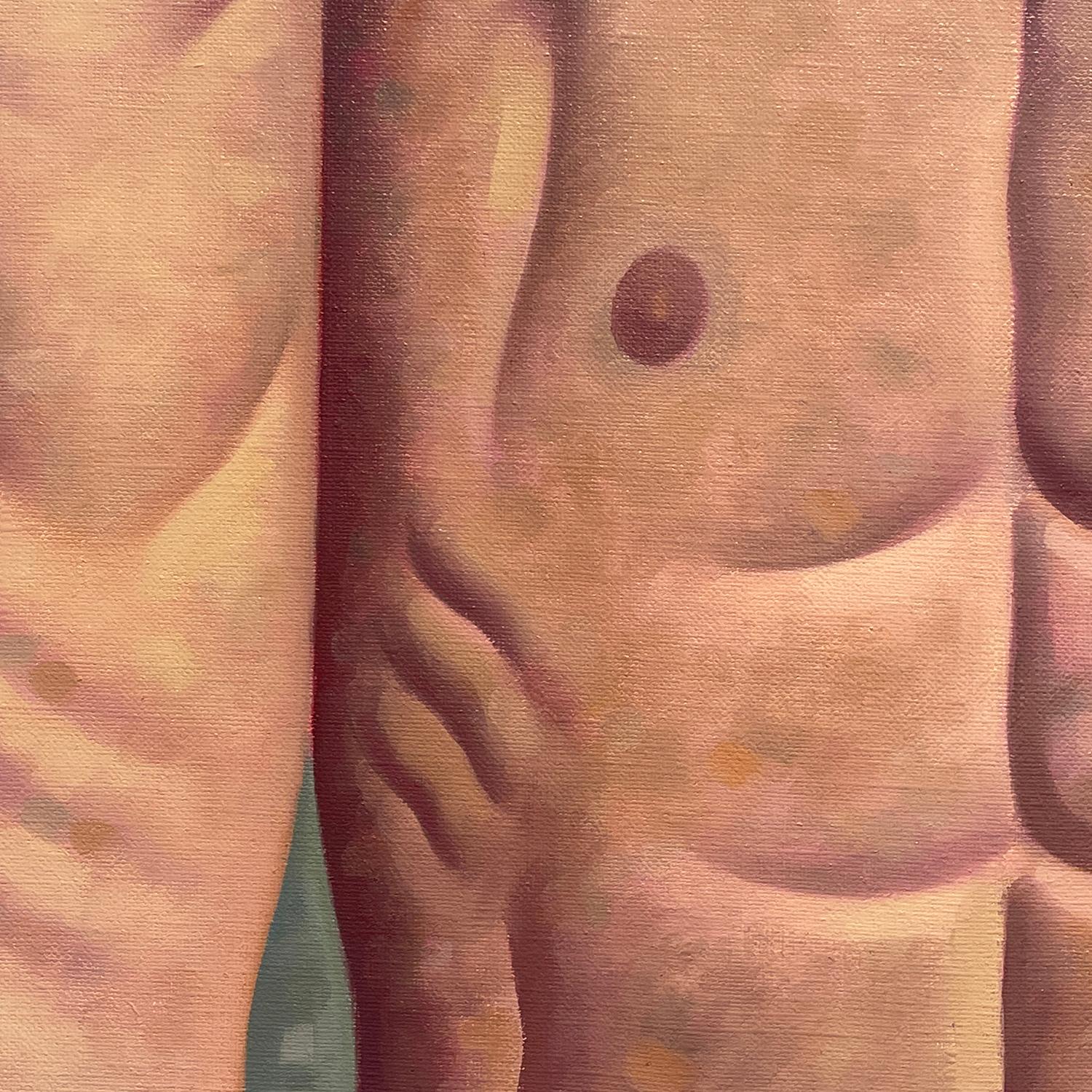 Lección de anatomía, 6 (Pintura figurativa al óleo de dos torsos masculinos musculosos) - Painting Contemporáneo de Robert Goldstrom