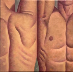 Anatomy Lesson, 6 (Figurative Painting in Oil of Two Muscular Male Torsos)