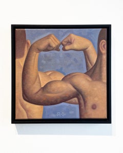 Anatomy Lesson, Biceps I (peinture à l'huile figurative d'armoiries musculaires sur bleu)