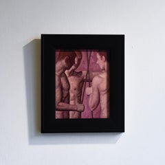 Anatomy Lesson No. 42 (Figurative Painting of Three Nude Male Models on Purple)
