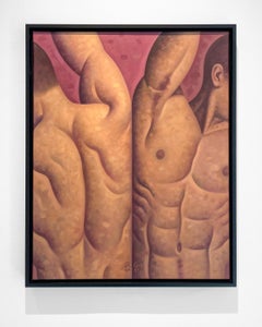 Anatomy Lesson No. 57 (Figurative Painting of Two Male Nude Models, Framed)