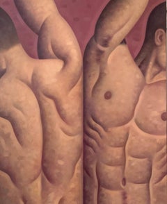 Anatomy Lesson n° 57 (peinture figurative de deux modèles de nus masculins, encadrée