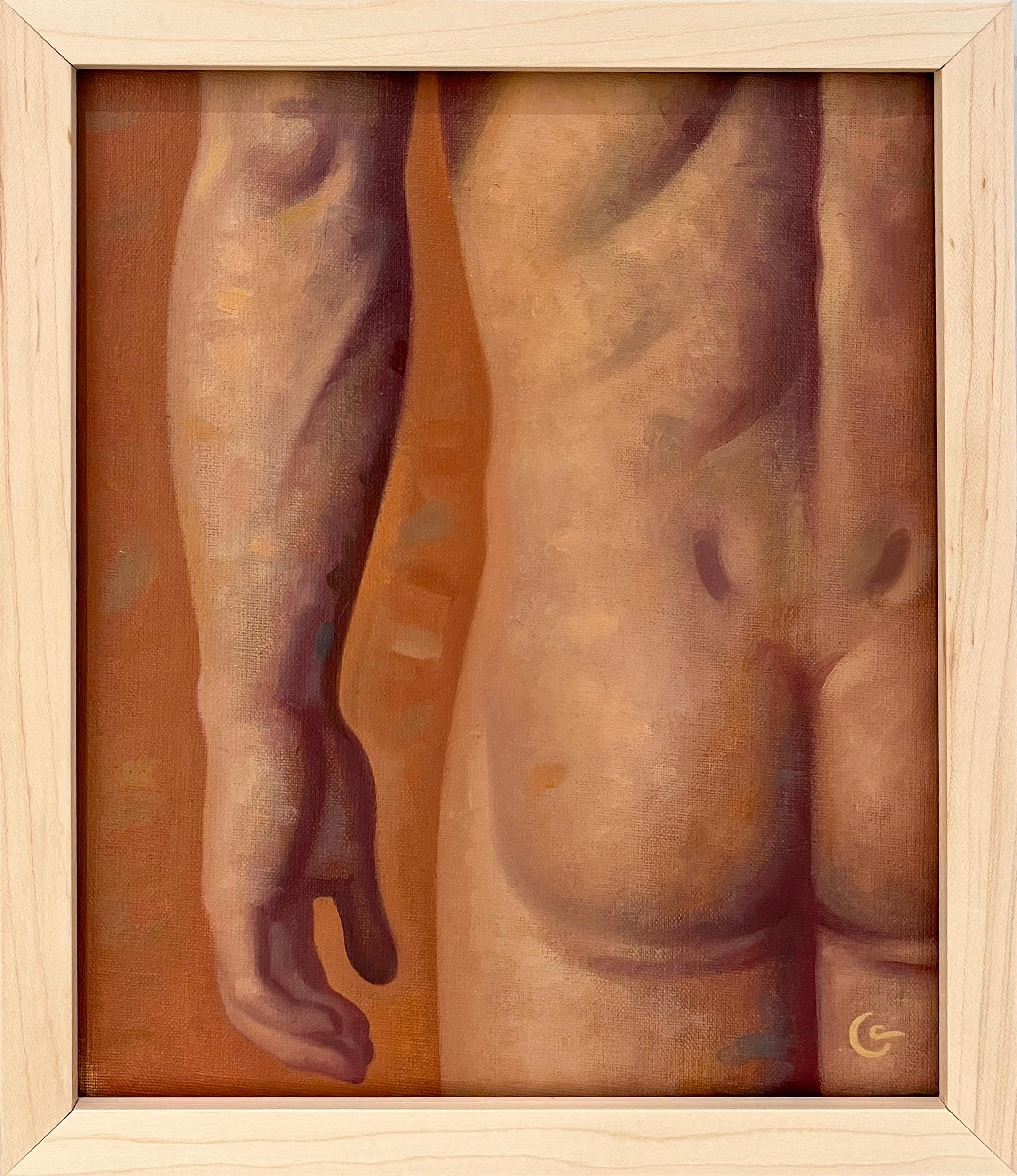 Lezione di anatomia n. 59 (Pittura figurativa di nudo maschile su arancio bruciato) - Painting di Robert Goldstrom