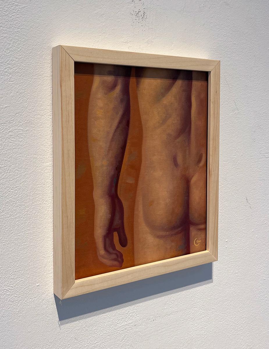 Lezione di anatomia n. 59 (Pittura figurativa di nudo maschile su arancio bruciato) - Painting Contemporaneo di Robert Goldstrom