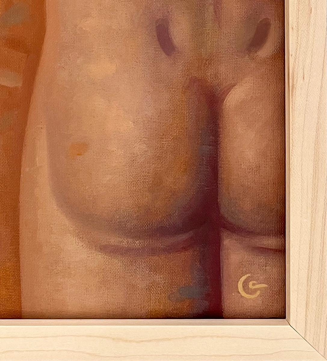Lezione di anatomia n. 59 (Pittura figurativa di nudo maschile su arancio bruciato) - Figurative Painting Marrone di Robert Goldstrom