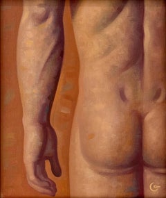 Anatomy Lesson No. 59 (Figurative Painting of Male Nude on Burnt Orange)