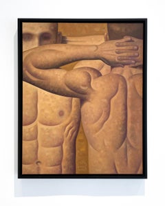 Anatomy Lesson No. 76 (Figurative Painting of Two Male Nude Models, Framed)