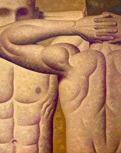 Anatomy Lesson n° 76 (peinture figurative de deux modèles de nus masculins, encadrée