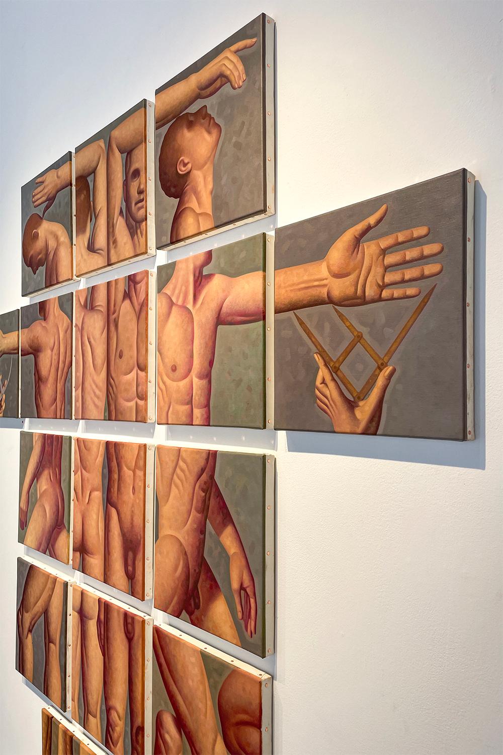 Lezione di anatomia, segmento 11 (Pittura figurativa del torso maschile muscoloso) - Painting Contemporaneo di Robert Goldstrom