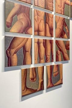 Leçon d'anatomie, segment 13 (peinture de figures carrées d'hommes nus, de la taille aux genoux)