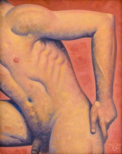 Anatomy No. 45 (Figurative Painting of Male Nude on Blood Orange)