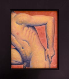 Anatomie Nr. 45 (Figuratives Gemälde eines männlichen Akts auf Blutorange)