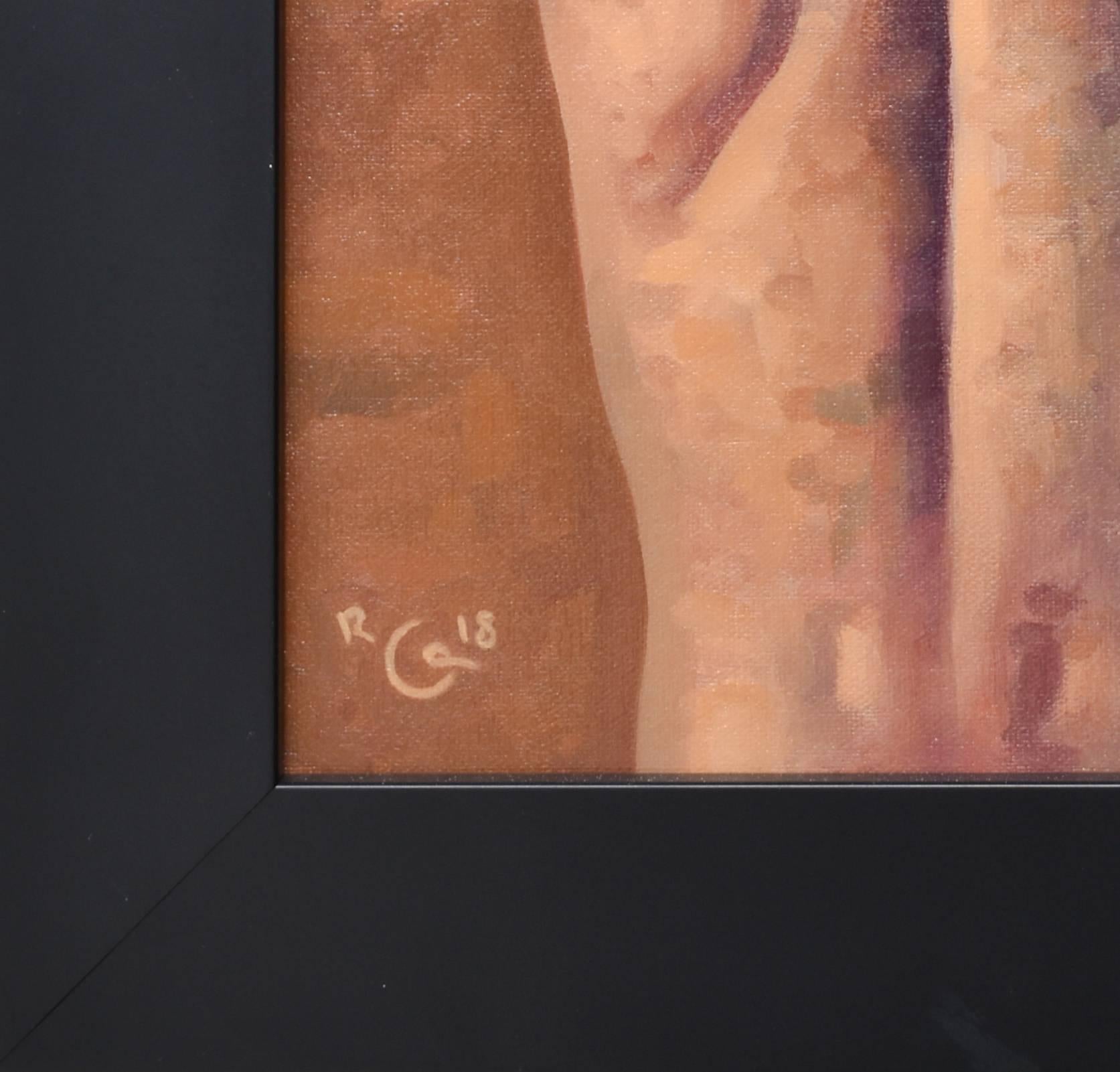 Anatomy Study 37 (Small Figurative Painting of Muscular Male Nude on Brown) 3