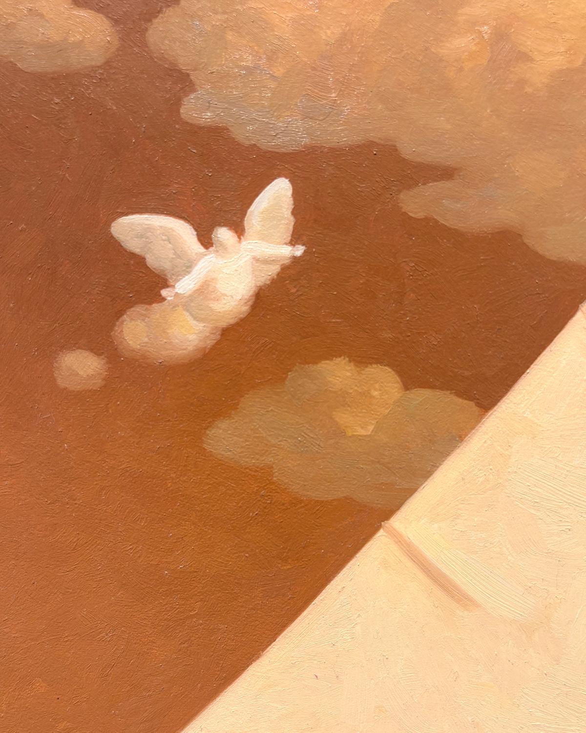 Golden Angel 1, Étude (peinture à l'huile en tons sépia d'un voilier et d'un personnage) en vente 1
