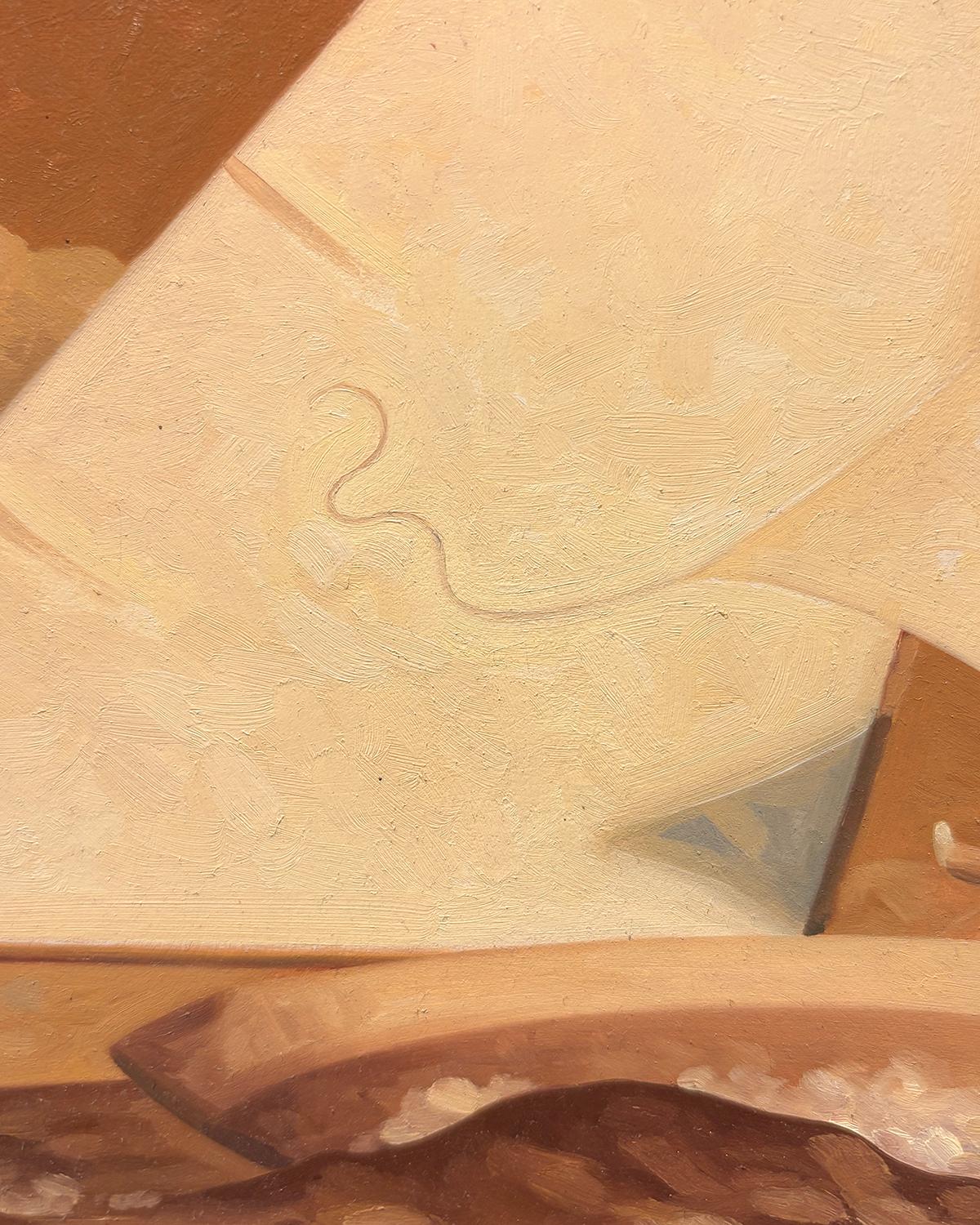 Golden Angel 1, Étude (peinture à l'huile en tons sépia d'un voilier et d'un personnage) en vente 2