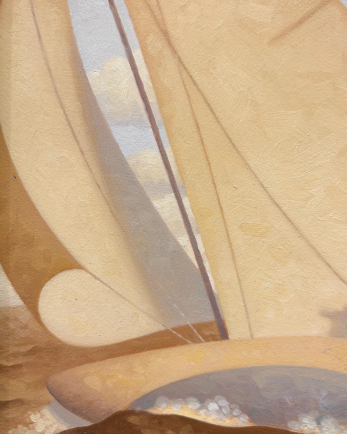 Golden Sail 12, Study (peinture à l'huile en tons sépia d'un voilier et d'un personnage) en vente 1