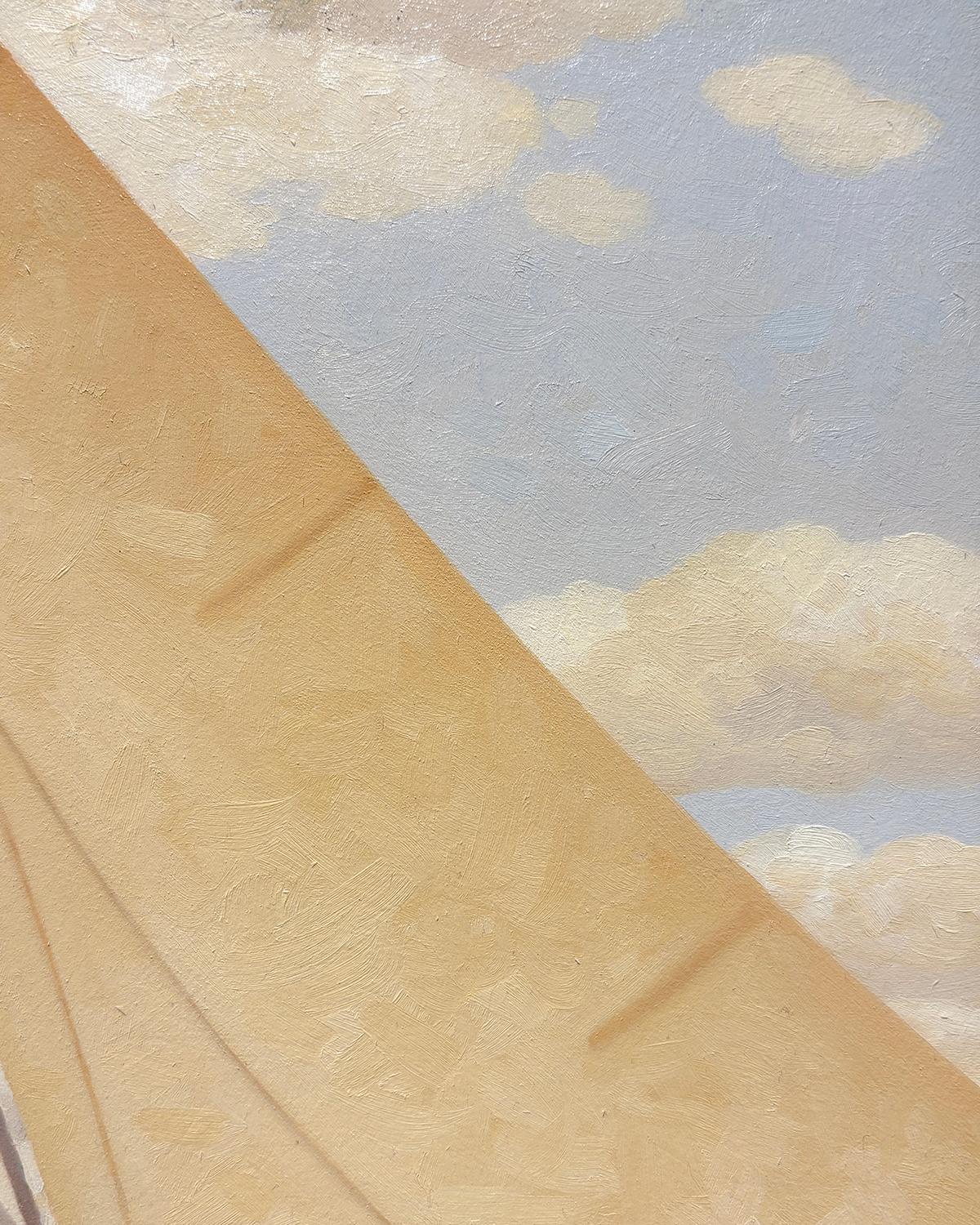 Golden Sail 12, Study (peinture à l'huile en tons sépia d'un voilier et d'un personnage) en vente 2