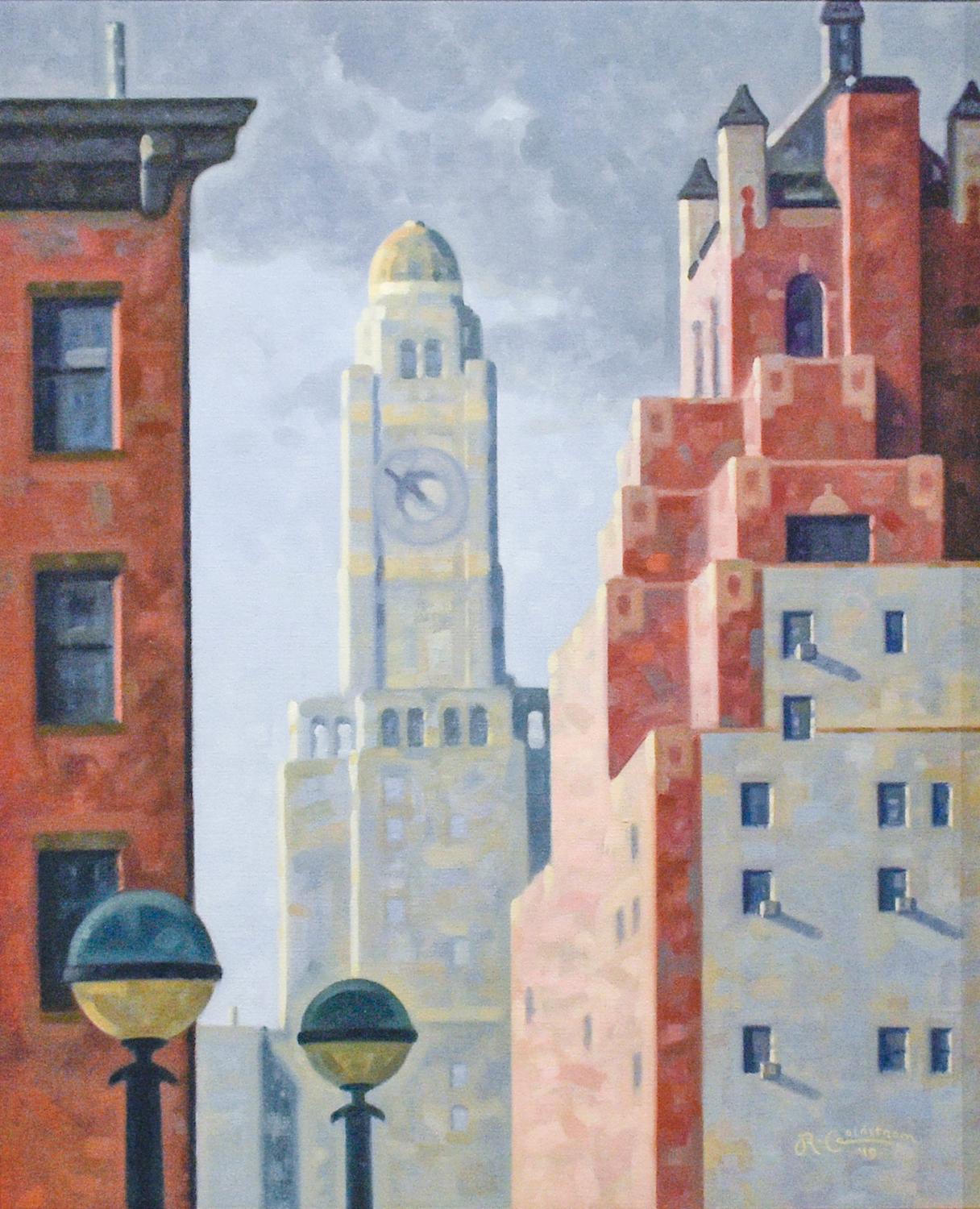 Robert Goldstrom Still-Life Painting - Hanson Place, 10:50 (Edward Hopper Style Cityscape Oil Painting of Brooklyn, NY)