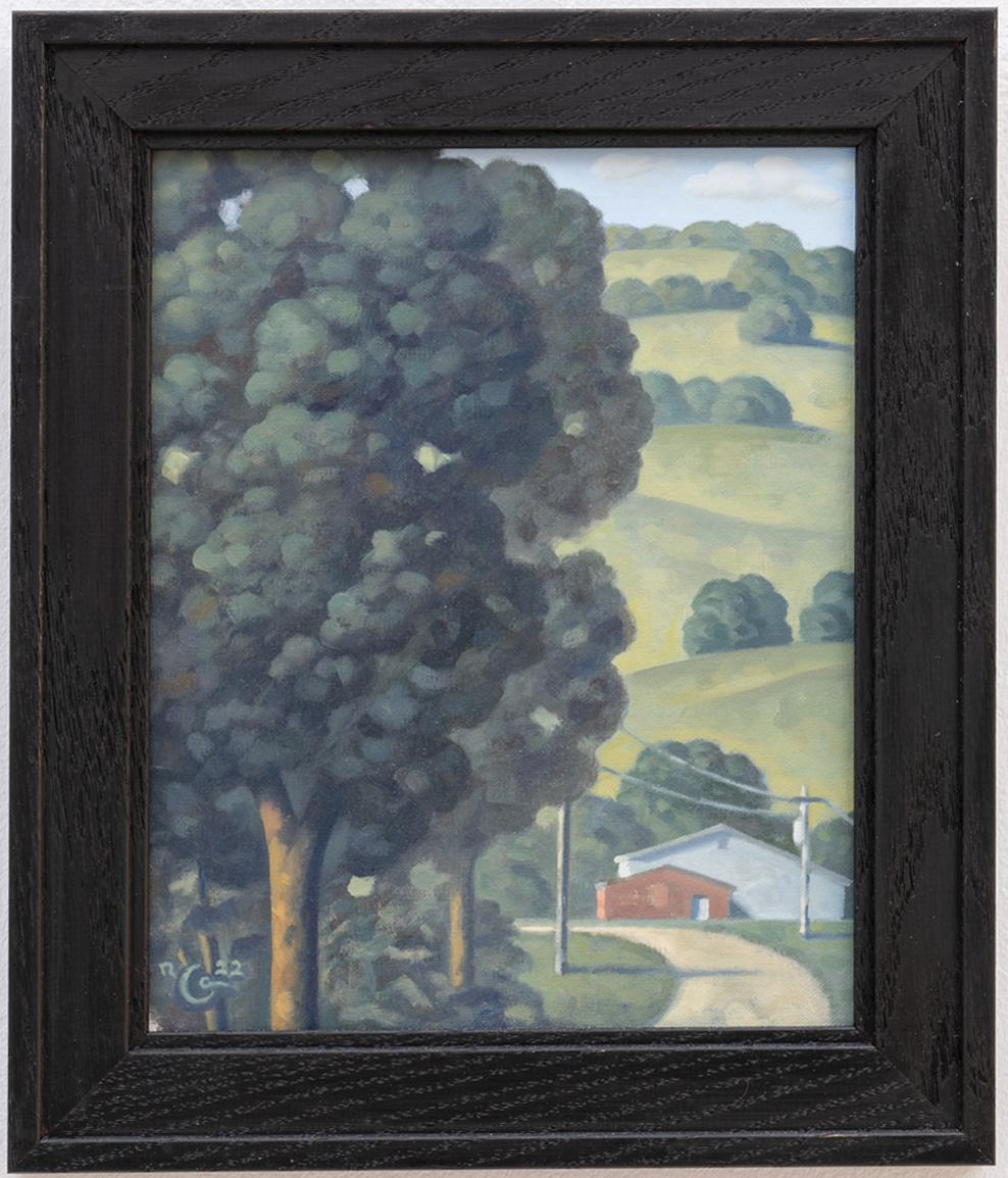 Fermes Morningstar, Étude ( Paysage rural contemporain, Barns & Power Lines) - Painting de Robert Goldstrom
