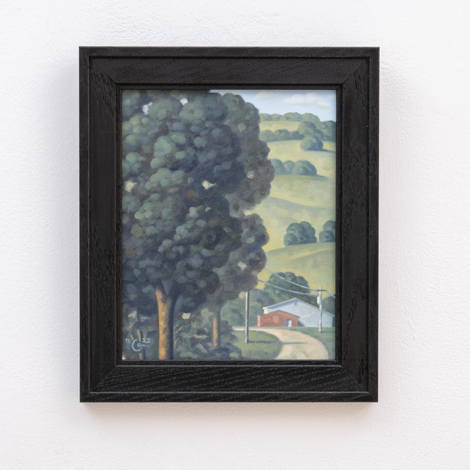 Fermes Morningstar, Étude ( Paysage rural contemporain, Barns & Power Lines) - Contemporain Painting par Robert Goldstrom