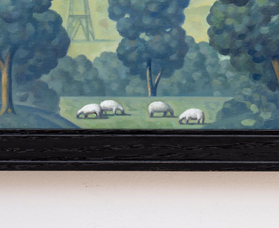 Morningstar Panorama (étude) Paysage contemporain de moutons et de granges rouges en vente 1