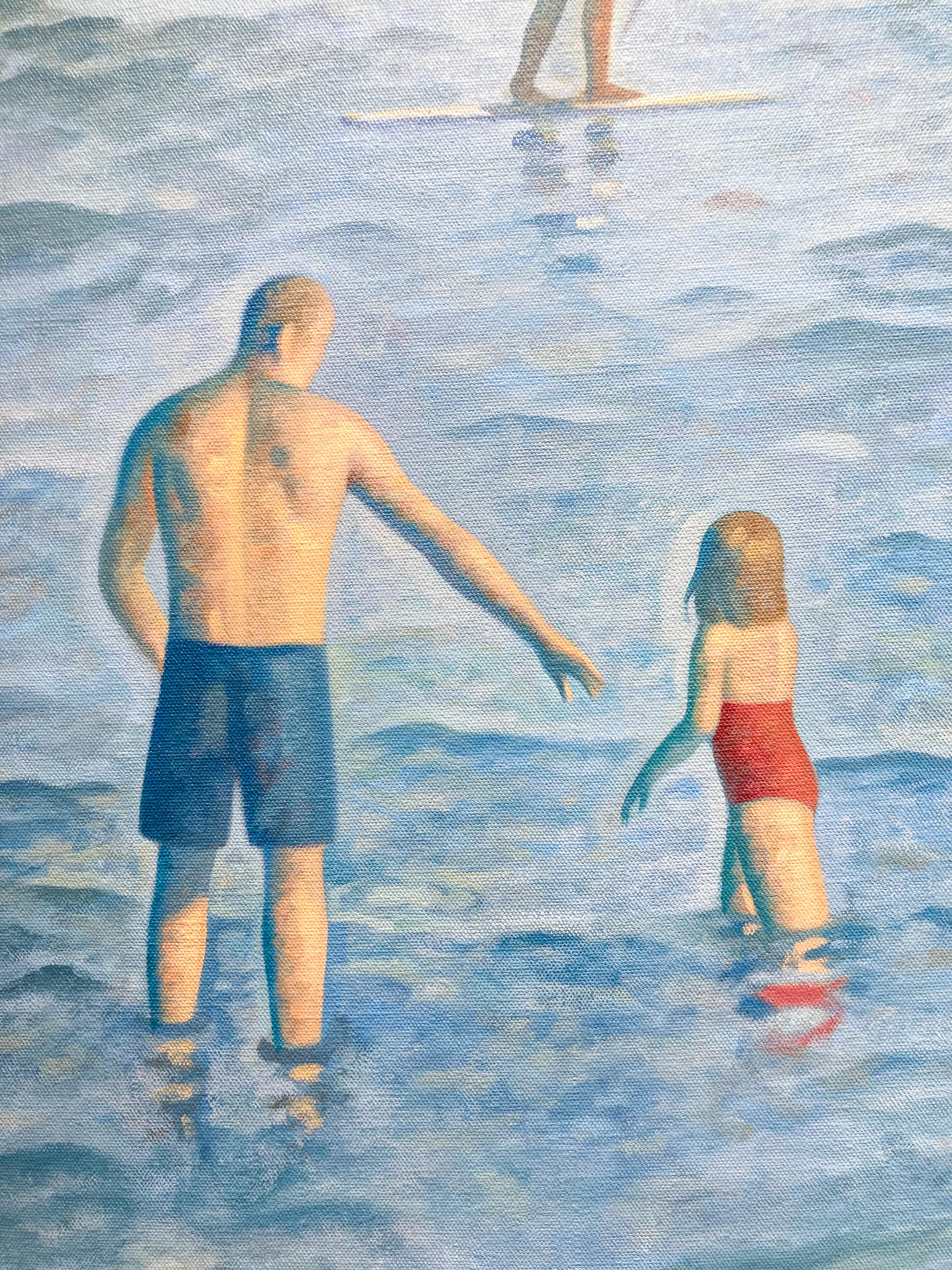Provincetown Bay (peinture de paysage inspirée de la baie de Séurat représentant des personnages sur une plage) en vente 1