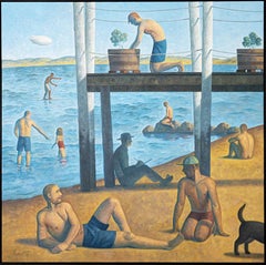 Provincetown Bay (Seurat Inspired Landscape Painting of Figures on a Beach)