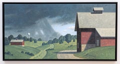 Red Barns, Cherry Valley: Large Contemporary Landscape Panorama, Framed
