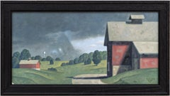 Red Barns, Cherry Valley (Study) Contemporary Landscape Panorama, Framed