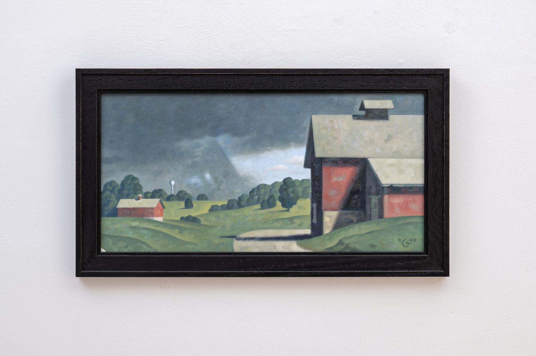 Barns rouges, Cherry Valley (Study) paysage contemporain encadré - Contemporain Painting par Robert Goldstrom