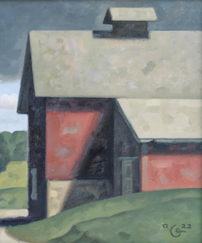 Barns rouges, Cherry Valley (Study) paysage contemporain encadré en vente 1