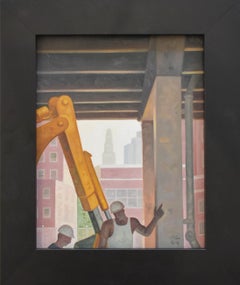 Road Work (Framed Cityscape Oil Painting of Manhattan Construction Workers)