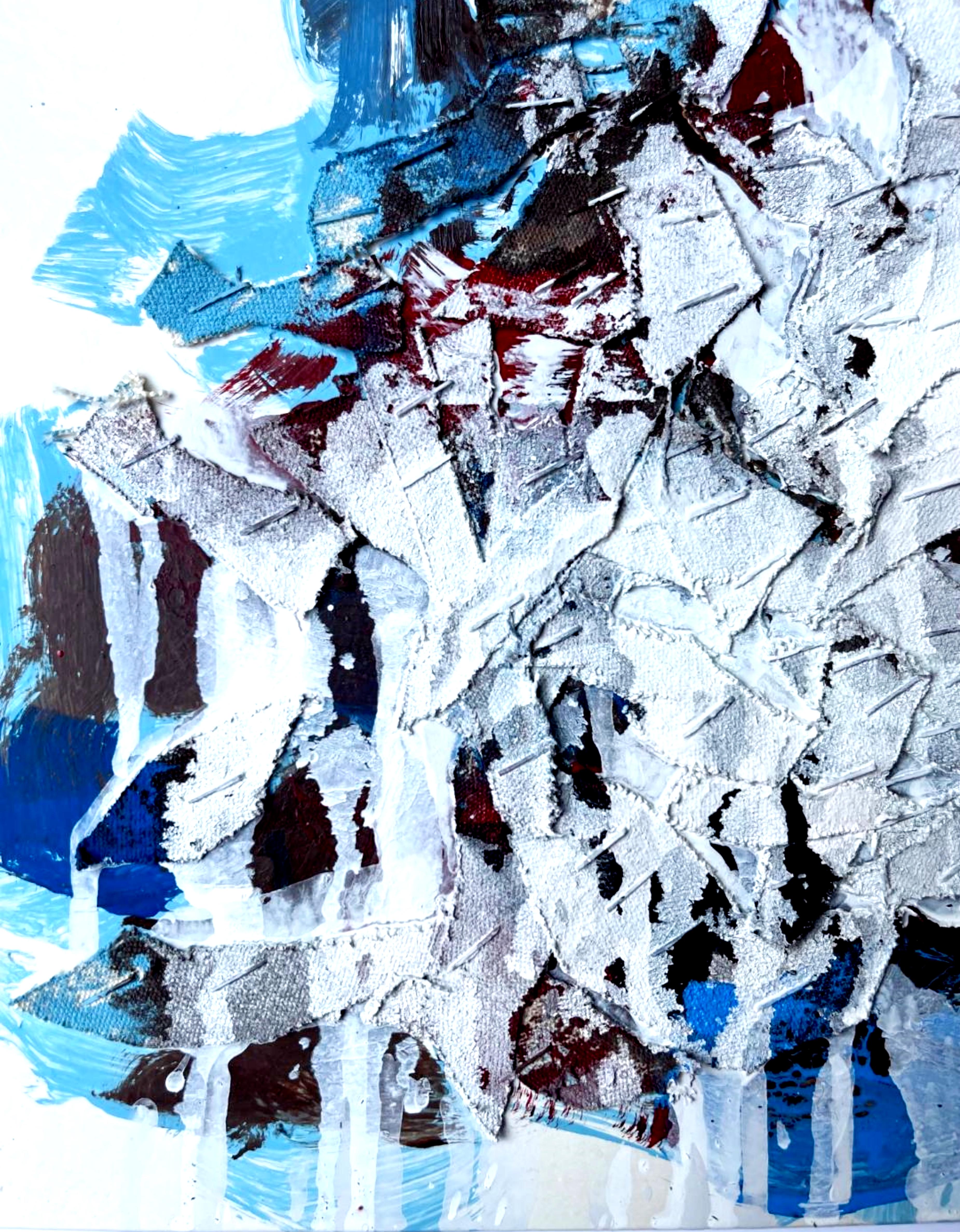 Pintura sobre lienzo collage III (firmada e inscrita a un colega artista y comisario) - Abstract Painting Gris de Robert Goodnough