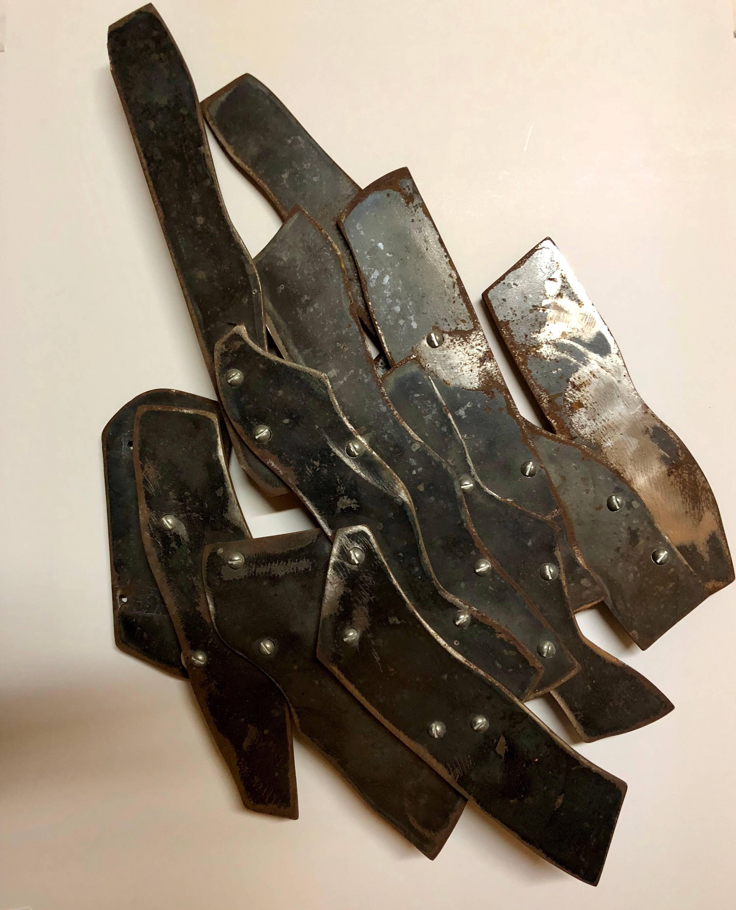 Robert Goodnough Abstract Sculpture - Abstract Expressionist Patinated Metal Assemblage Sculpture Steel, Nuts, Bolts