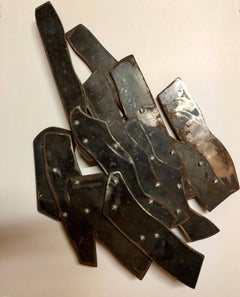 Abstract Expressionist Patinated Metal Assemblage Sculpture Steel, Nuts, Bolts