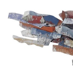 Enorme scultura di assemblaggio in metallo dipinto senza titolo, alluminio con dadi e bulloni