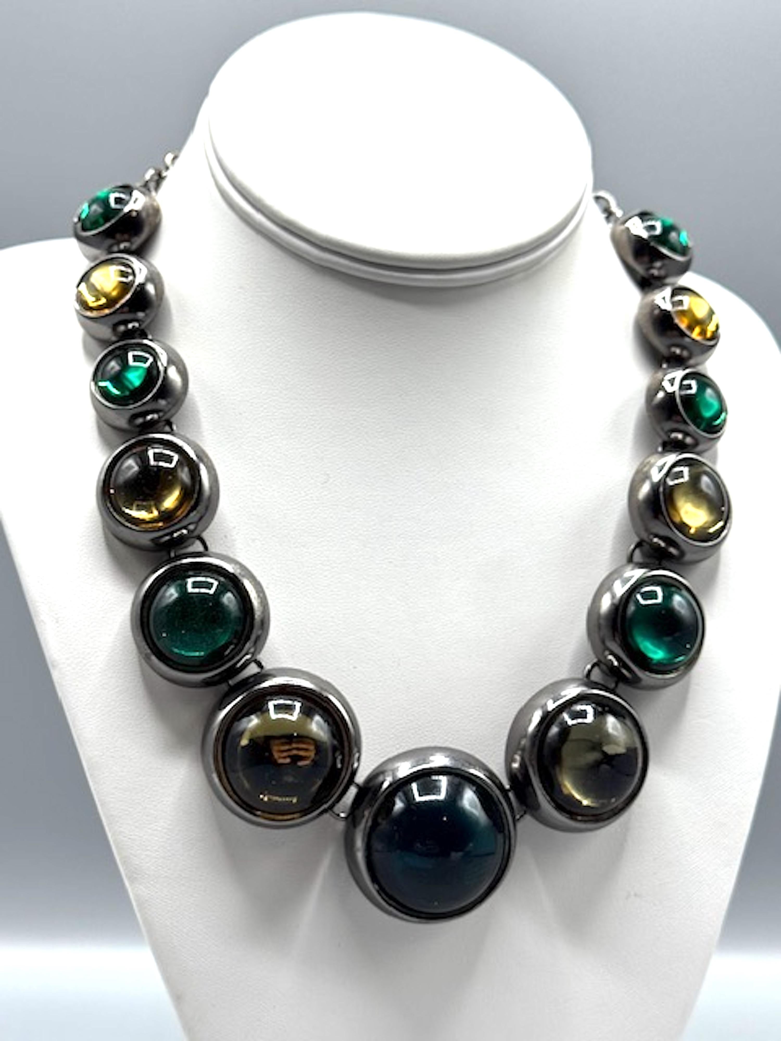 Robert Goossens for Yves Saint Laurent 1980 Collana con smeraldo e citrino cabochon in vendita 2