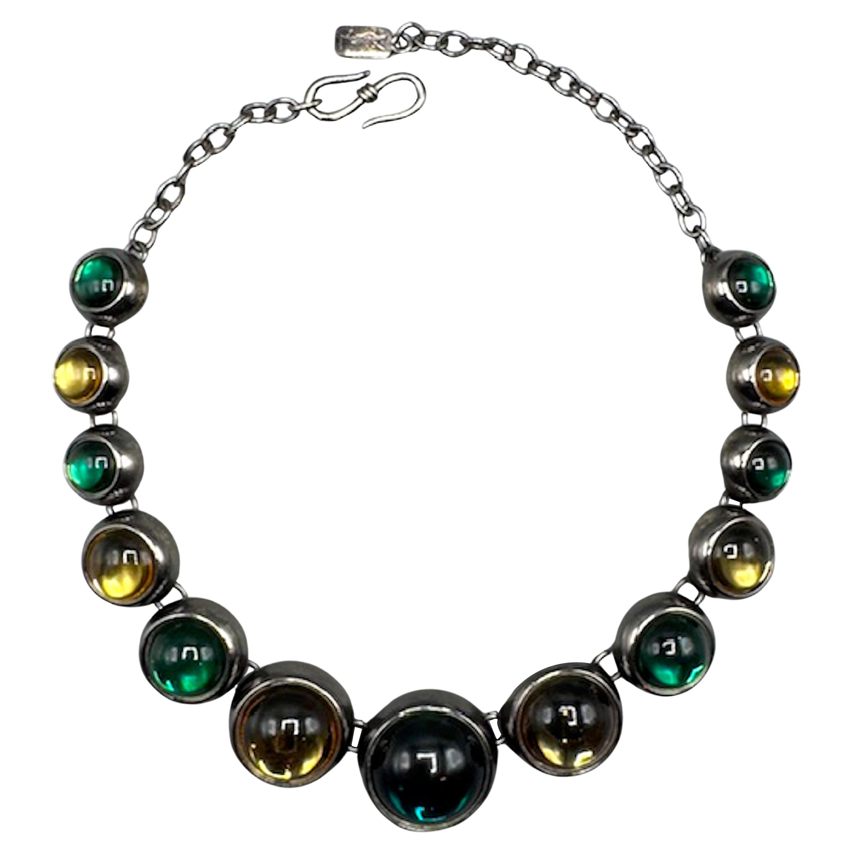 Robert Goossens for Yves Saint Laurent 1980 Collana con smeraldo e citrino cabochon in vendita