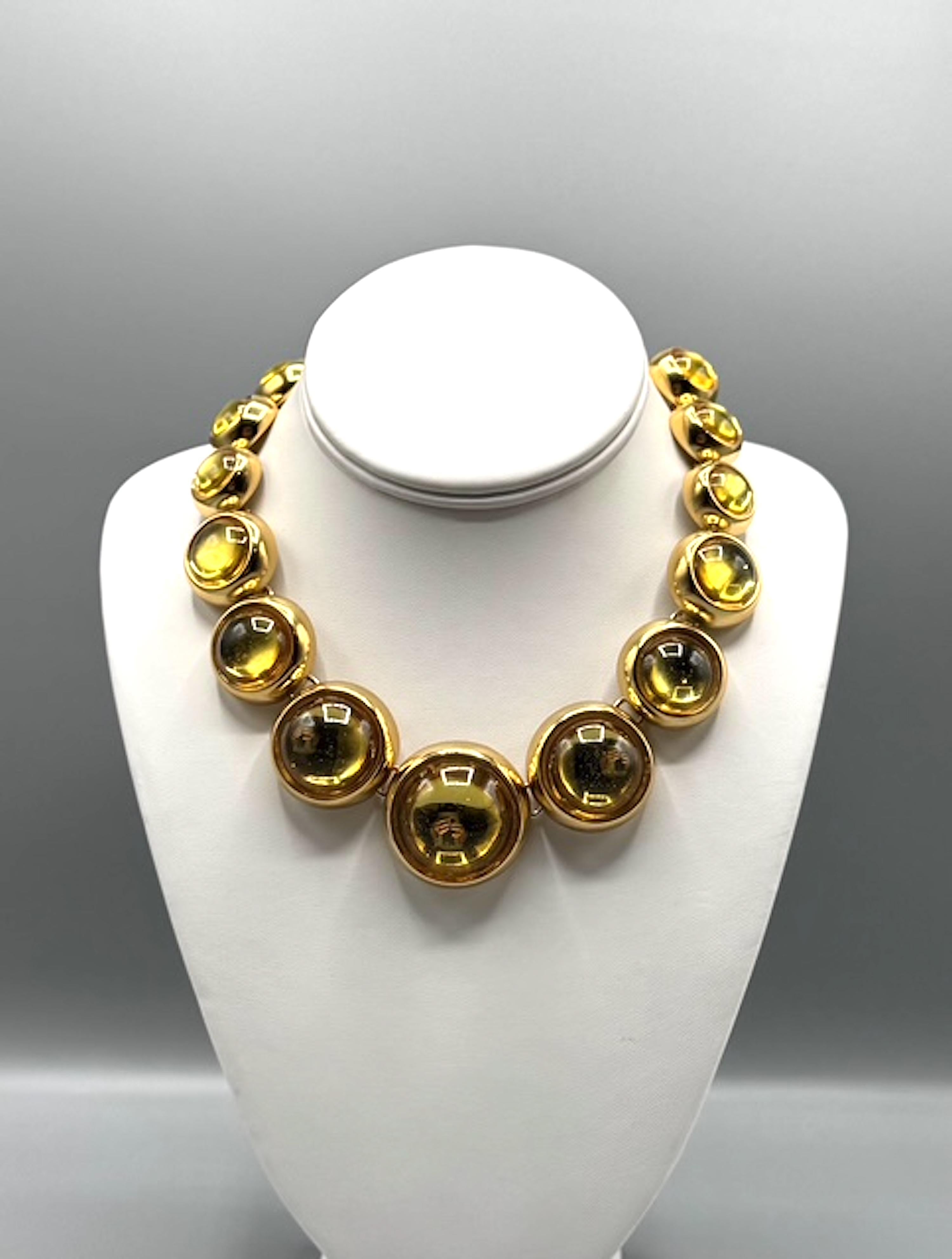 Robert Goossens for Yves Saint Laurent 1980 Collana con cabochon in oro e citrino in vendita 7