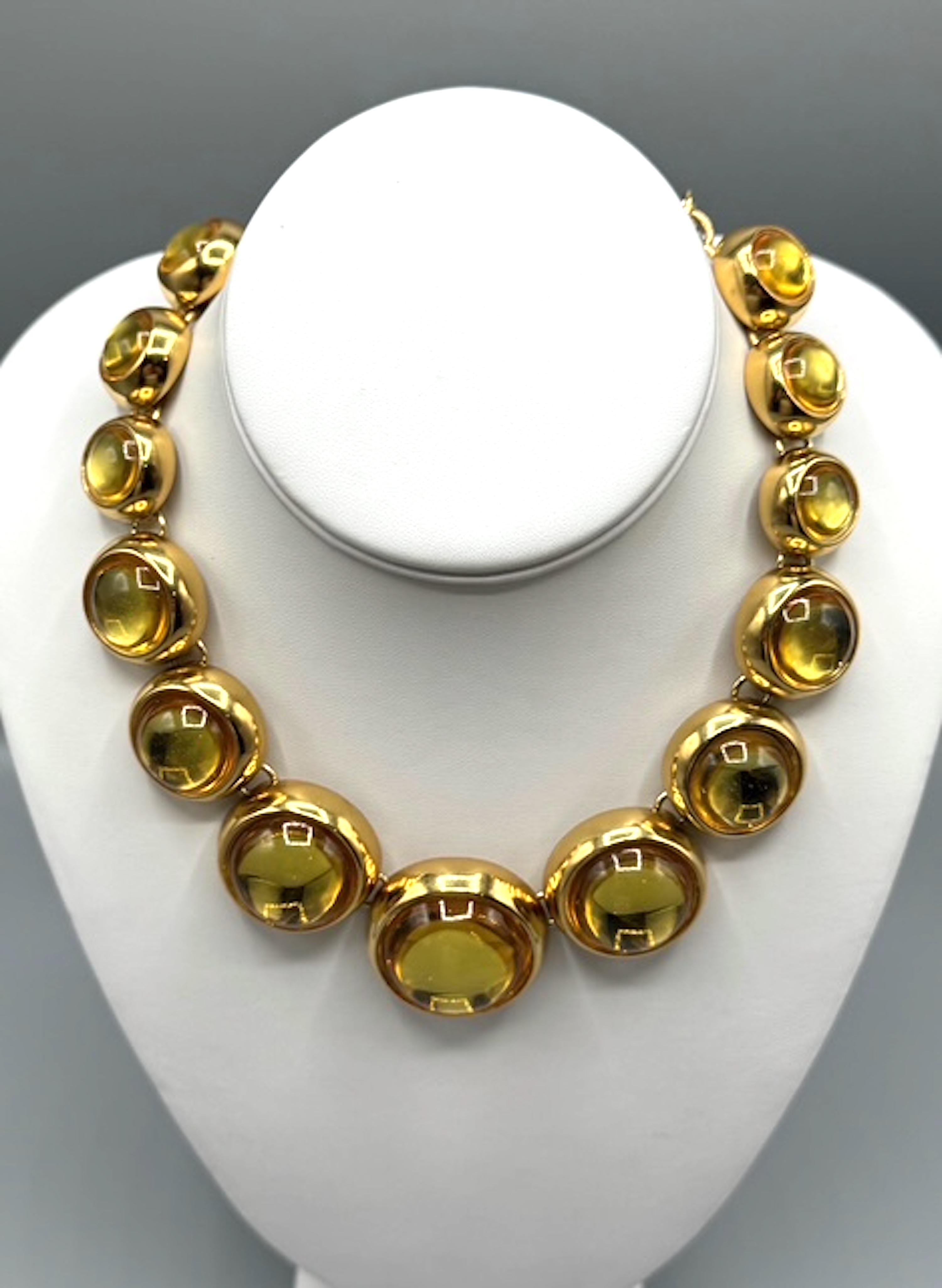 Robert Goossens for Yves Saint Laurent 1980 Collana con cabochon in oro e citrino in vendita 9